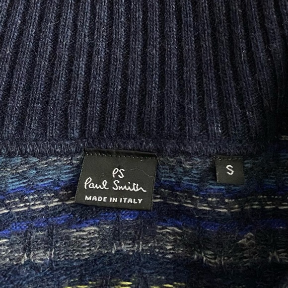 PAUL SMITH Men's Blue Fair-isle Wool/Cashmere Blend Shawl Collar Cardigan S - Picture 7 of 7